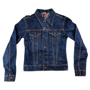 H&M Divided Trucker Jacket Women XS Dark Blue Denim Button Front Chest Pockets